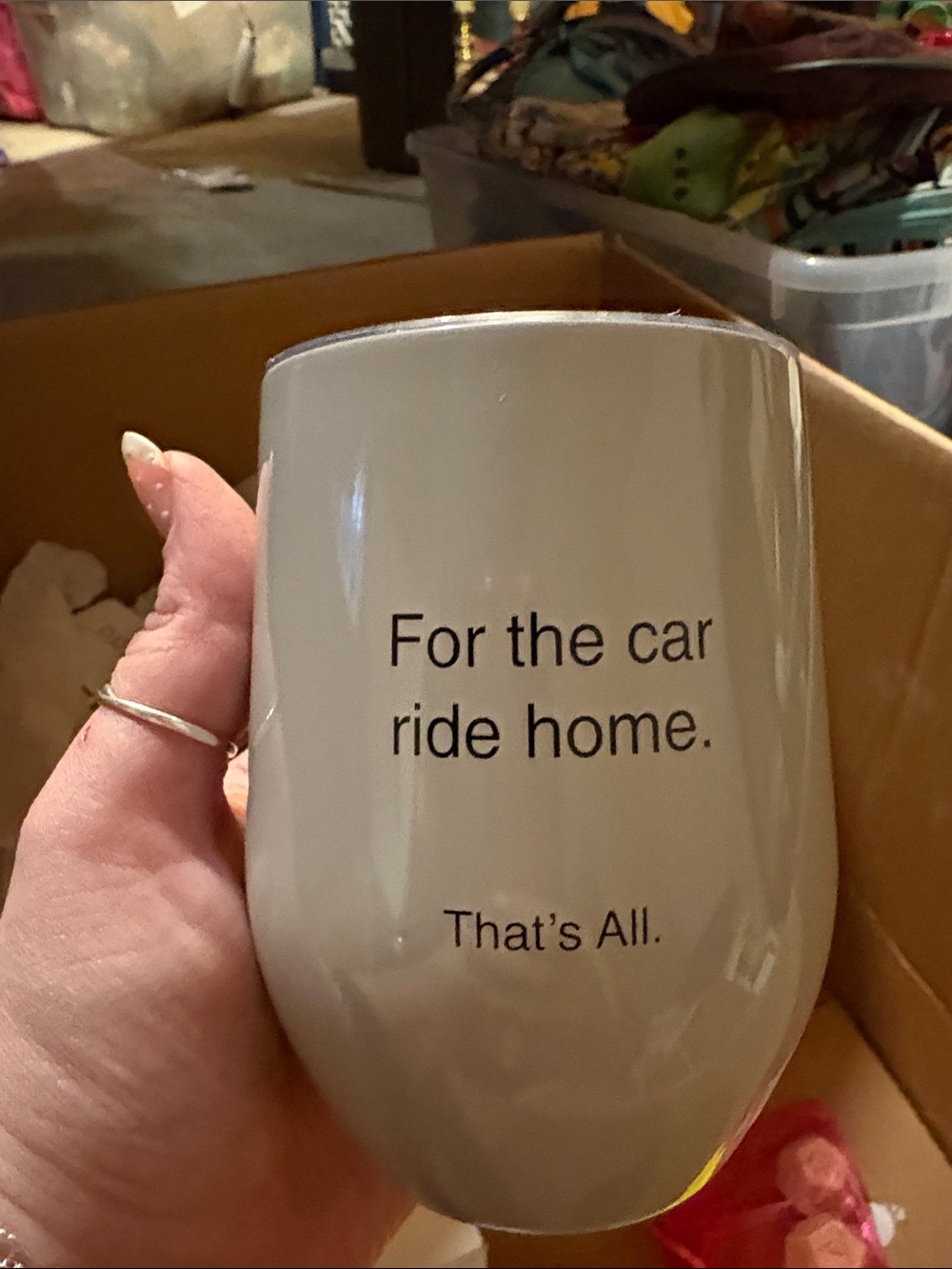 Neutral Beige Insulated Wine Tumbler — 'For the car ride home.'